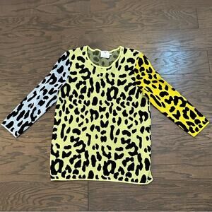 Edinburgh Knitwear Vibrant Cheetah Print Crewneck Cotton Sweater Size Medium